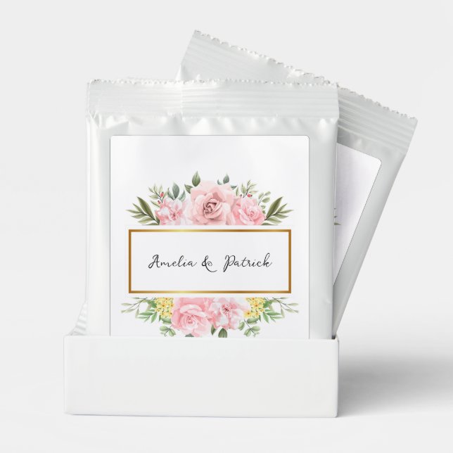 Romantic Pink Rose Floral Custom Wedding Margarita Drink Mix (Pair)