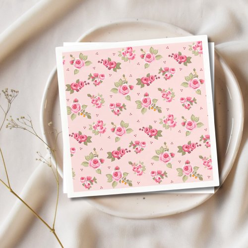 Romantic Pink Rose Floral Disposable Napkins