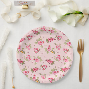 Romantic Pink Rose Floral Disposable Paper Plates