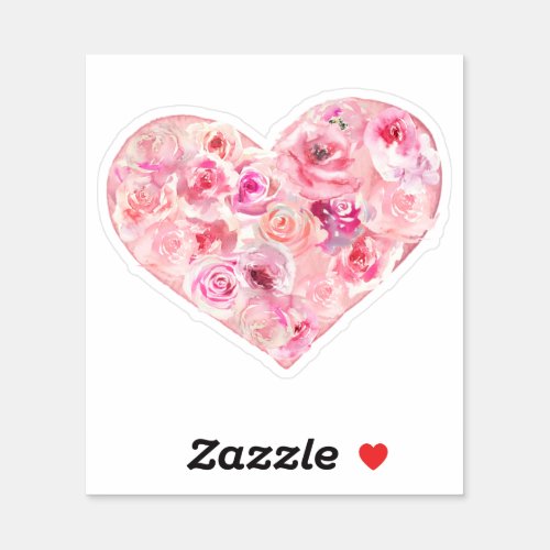 Romantic Pink Rose Floral Heart_Shaped Sticker