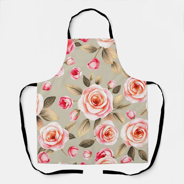 Romantic Pink Rose Floral Pattern Apron (Front)