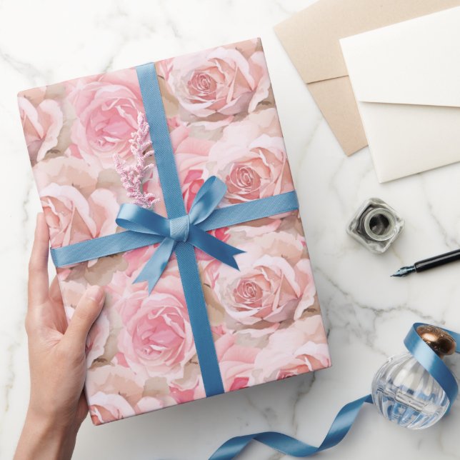 Romantic Pink Rose Floral Wrapping Paper (Gifting)