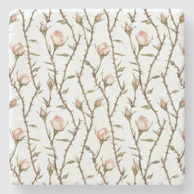 Romantic Pink Rose Flowers Birthday Stone Coaster (Front)