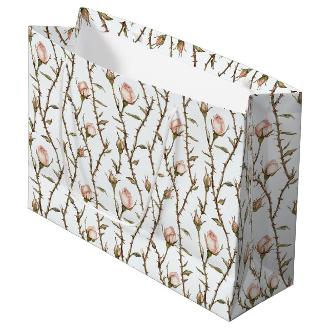 Romantic Pink Rose Flowers Bridal Shower Large Gift Bag (Front Angled)