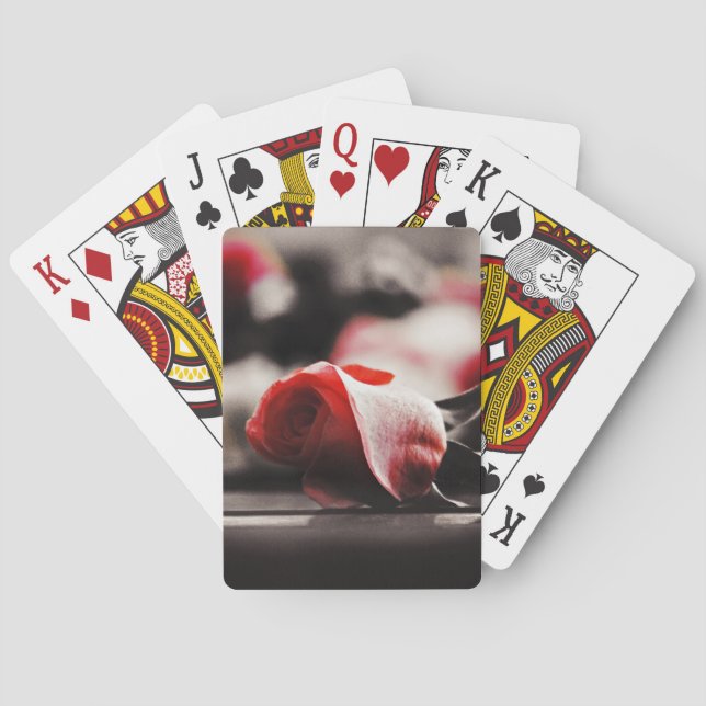 Romantic Pink Rose Flowers Poker Cards (Back)