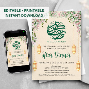 Romantic Pink Rose Garland Ramadan Iftar Invitatio Invitation