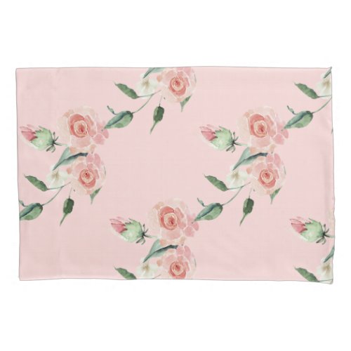 Romantic Pink Rose Garlands  Pillow Case