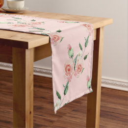 Romantic Pink Rose Garlands Short Table Runner