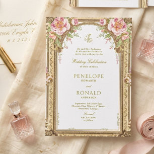 Romantic Pink Rose Gold Wedding Invitation