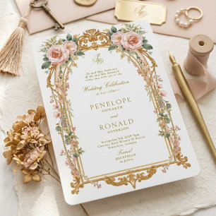 Romantic Pink Rose Gold Wedding Invitation