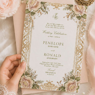 Romantic Pink Rose Gold Wedding Invitation