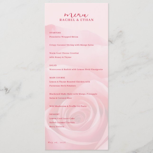 Romantic Pink Rose Menu (Front)
