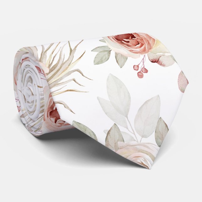 ROMANTIC PINK ROSE PATTERN GROOMS  NECK TIE (Rolled)