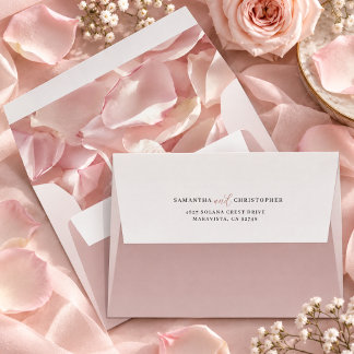Romantic Pink Rose Petal Return Address Wedding Envelope