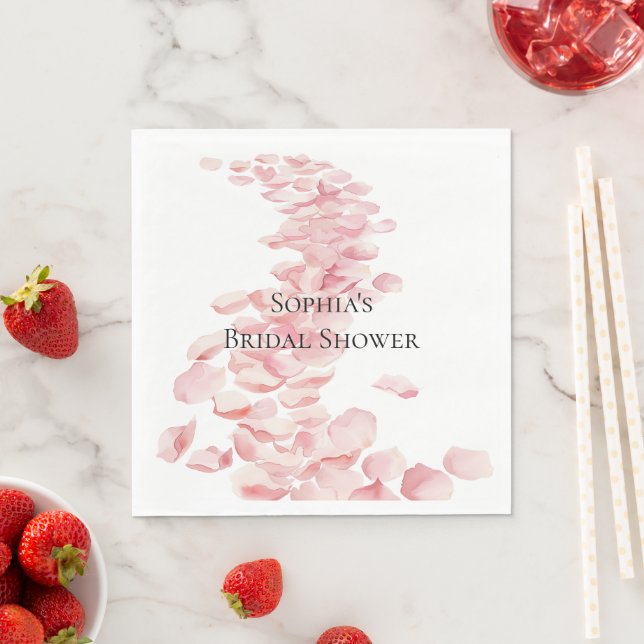 Romantic Pink Rose Petals Floral Bridal Shower Napkins (Insitu)