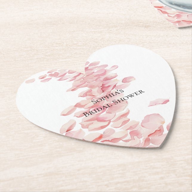 Romantic Pink Rose Petals Floral Bridal Shower Paper Coaster (Angled)