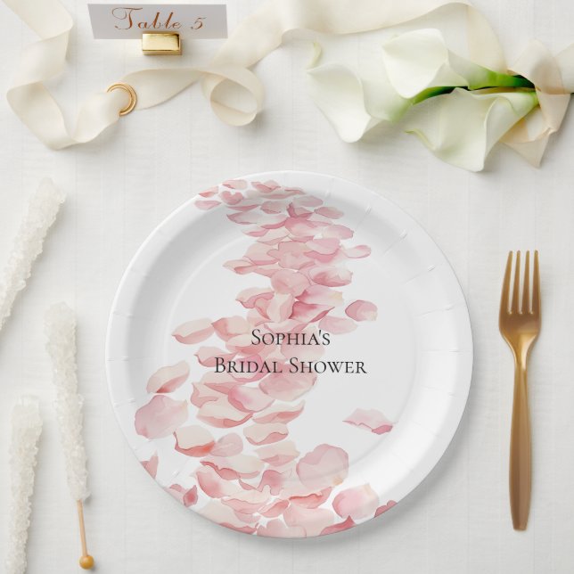 Romantic Pink Rose Petals Floral Bridal Shower Paper Plates (Wedding)