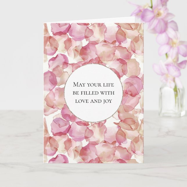 Romantic Pink Rose Petals Floral Wedding Card (Orchid)