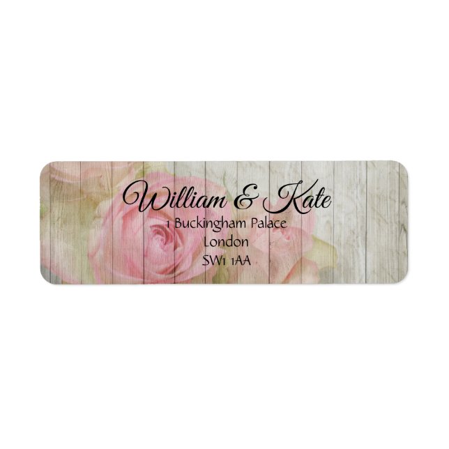 Romantic pink rose return address wedding labels (Front)