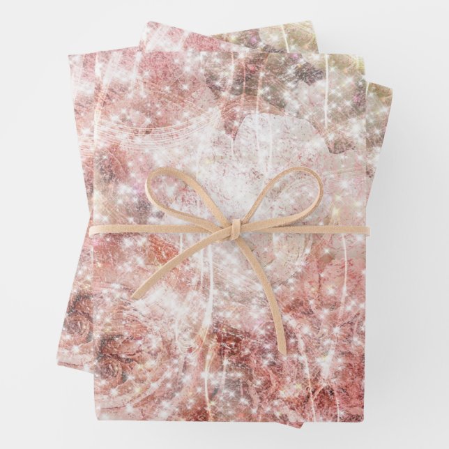 Romantic pink rose sparkle wedding  wrapping paper sheets (In situ)