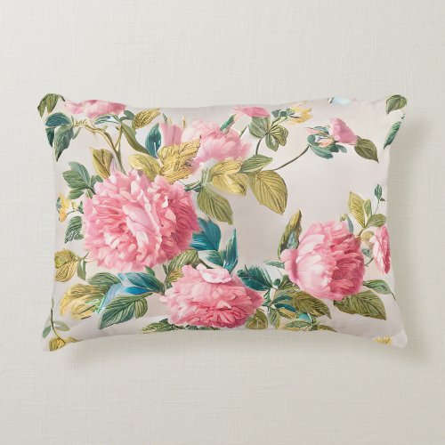 Romantic Pink Rose Victorian Floral Accent Pillow