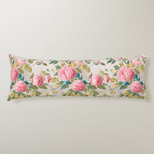 Romantic Pink Rose Victorian Floral Body Pillow