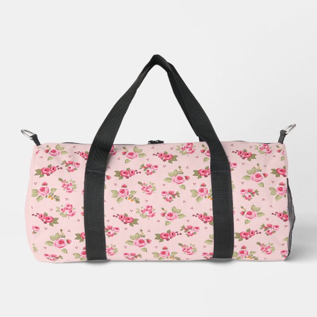 Romantic Pink Rose Vintage Floral Duffle Bag (Front)