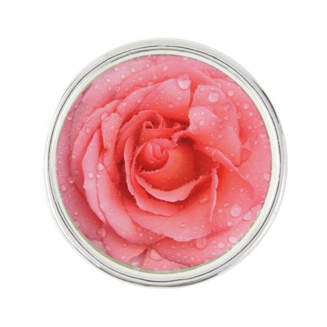 Romantic Pink Rose Water Drops Lapel Pin (Front)
