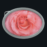 Romantic Pink Rose Water Drops Oval Belt Buckle<br><div class="desc">Romantic red and pink rose with water drops.</div>