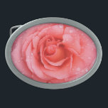 Romantic Pink Rose Water Drops Oval Belt Buckle<br><div class="desc">Romantic red and pink rose with water drops.</div>