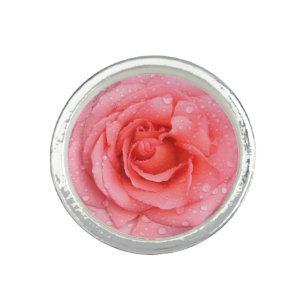 Romantic Pink Rose Water Drops Ring