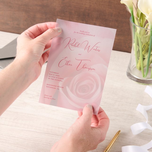 Romantic Pink Rose Wedding Invitation (Handheld)