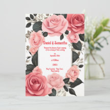 Romantic Pink Rose Wedding Invitations