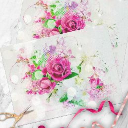Romantic Pink Rose With Bokeh &amp; Sparkles on White Tissue Paper