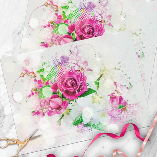 Romantic Pink Rose With Bokeh  Sparkles on White Tissue Paper