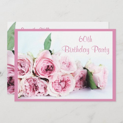 Romantic Pink Roses 60th Birthday Invitation