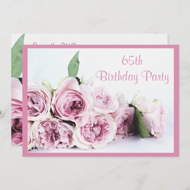 Romantic Pink Roses 65th Birthday Invitation (Front/Back)