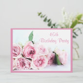 Romantic Pink Roses 65th Birthday Invitation (Standing Front)