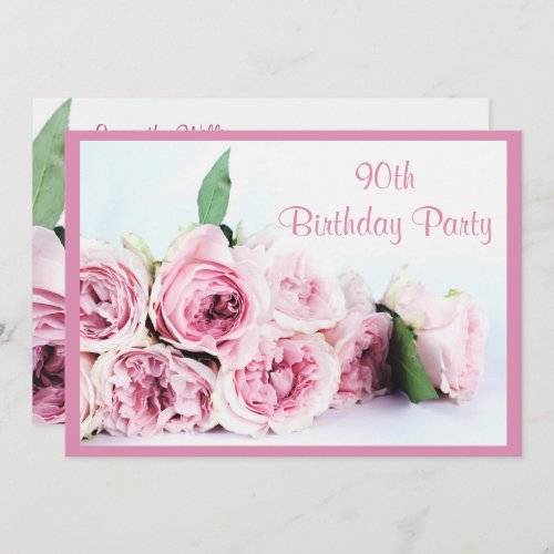 Romantic Pink Roses 90th Birthday Invitation