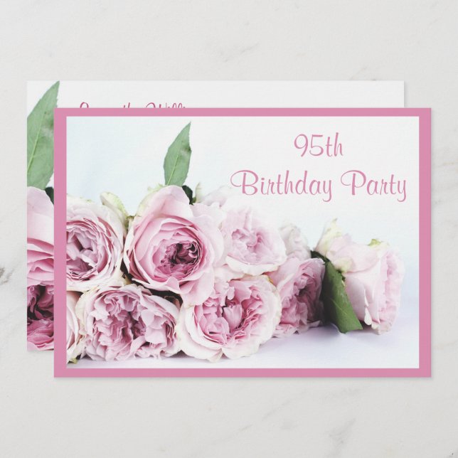 Romantic Pink Roses 95th Birthday Invitation (Front/Back)