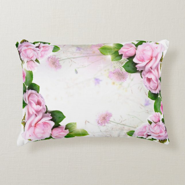 Romantic Pink Roses Accent Pillow (Front)