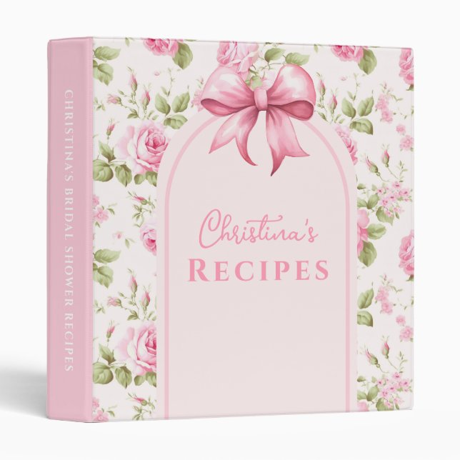 Romantic Pink Roses and Bow | Coquette 3 Ring Binder (Front/Spine)