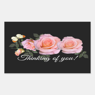 Romantic pink roses and Butterfly Rectangular Sticker