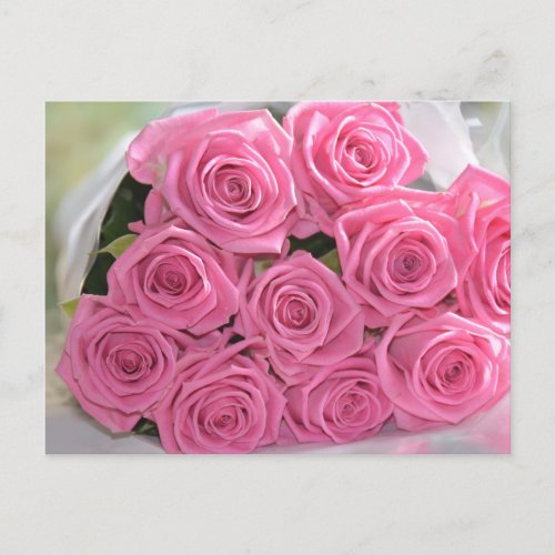 Romantic pink roses and custom text postcard