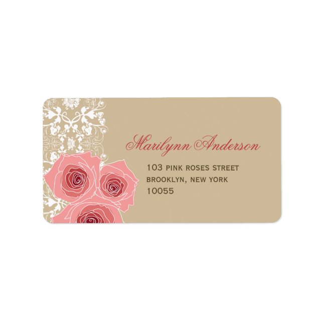 Romantic Pink Roses And Lace Chic Wedding Address Label (Front)