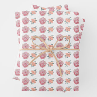 Romantic Pink Roses and Peach Blossoms  Wrapping Paper Sheets