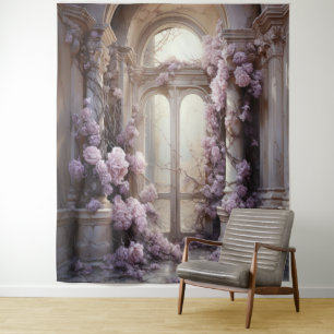Romantic Pink Roses Arch Hanging Tapestry