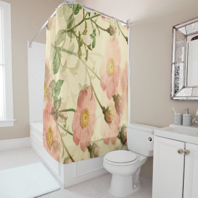 Romantic Pink Roses Bathroom Curtain (In Situ)