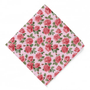 Romantic Pink Roses Botanical Pattern Bandana