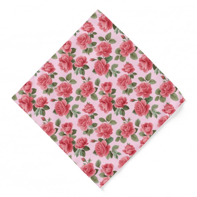 Romantic Pink Roses Botanical Pattern Bandana (Front)